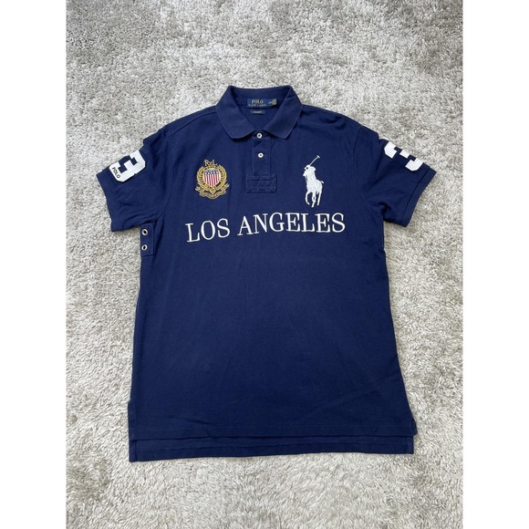 Polo Ralph Lauren Polo Shirt Mens Large Navy Custom Fit Los Angeles Big Pony #3 - Picture 1 of 13